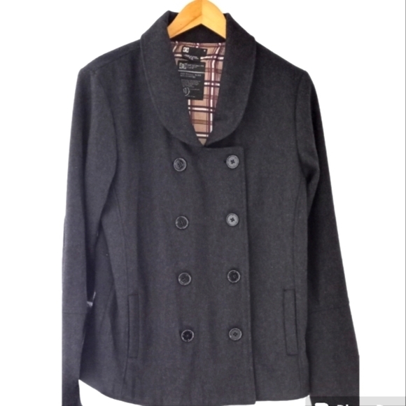 Vintage Peacoat Blazer Dark Gray Wool Blend Cropped Double Breasted DC Brand - Picture 2 of 13